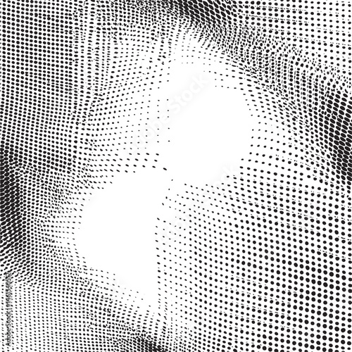 A close-up portrait showcases a face composed of numerous overlapping dots creating an abstract and textured effect.