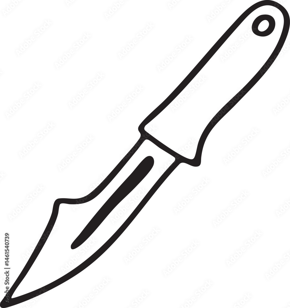Obraz premium A sleek black knife rests vertically on a white background.