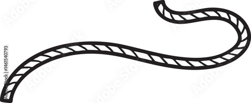 A single dark gray rope curves gracefully across a white background.