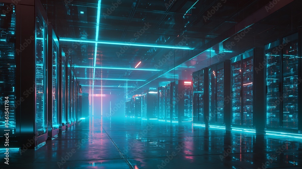 custom made wallpaper toronto digitalFuturistic server room illuminated with neon lights reflects on the floor