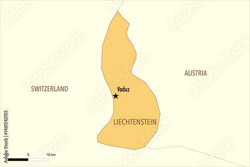 Vector Map of Liechtenstein with Major Cities and Neighboring Countries – Editable Illustration