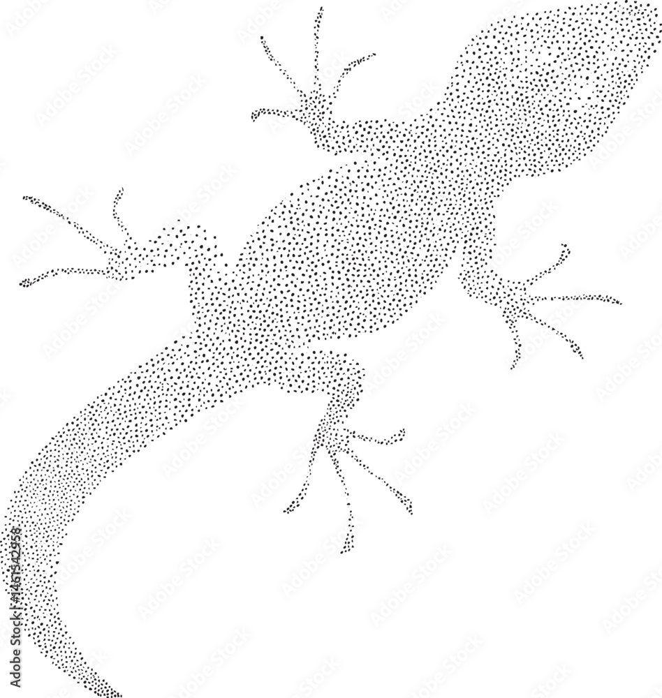 Naklejka premium A black gecko gracefully curves along a white background.