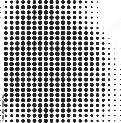 A dense of black and white circles gradually transitions into a blurred shape.