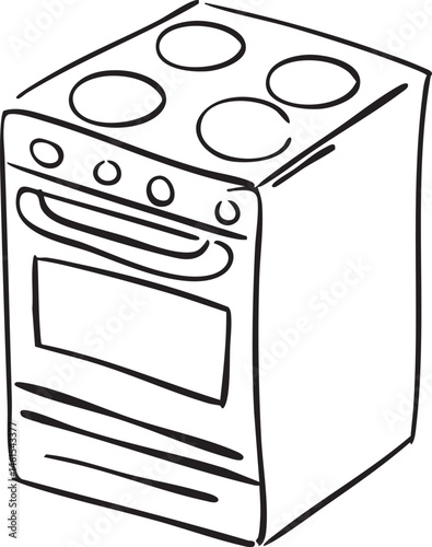 A simple black and white of a freestanding oven.
