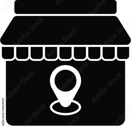 Black 2D vector icon of online storefront used for e-commerce, online shopping, and retail-related UI or visuals.