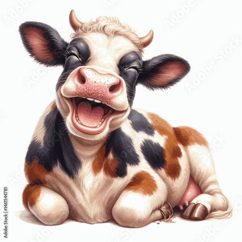 Pasture Palette cow laughing happily isolated watercolor vector illustration svg