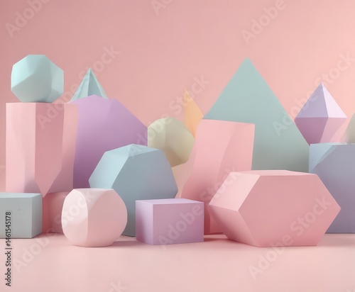 Pastel geometric shapes on a soft background, perfect for social media design ,  blue,  vibrant