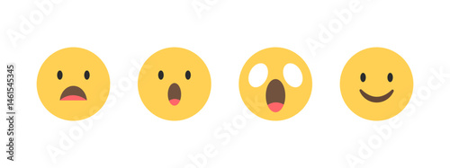 Surprised emoji icons set, Shocked face symbols, amazed expression signs, wow emoji pack, excited face icons, reaction emoji set, emotional faces, vector illustration.