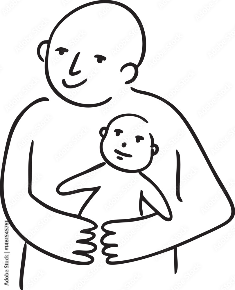 A large figure cradles a smaller child in its arms. A large figure cradles a smaller child in its arms.