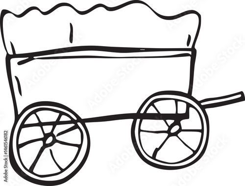 A simple outlined wagon rests on a light background.