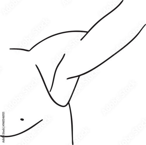 A simple drawing depicts a stylized hand reaching upwards.