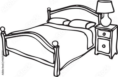 A simple bed with a nightstand and lamp.