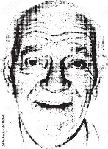 A mature man gazes directly at the viewer with a gentle expression.