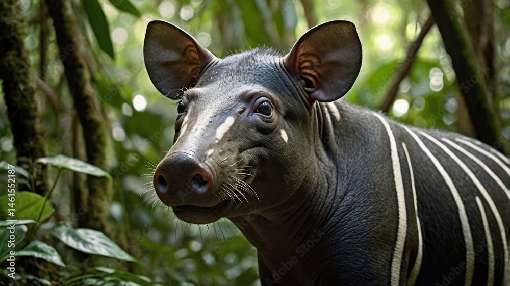Fototapeta premium Close-up of a forest-dwelling mammal with distinctive markings.