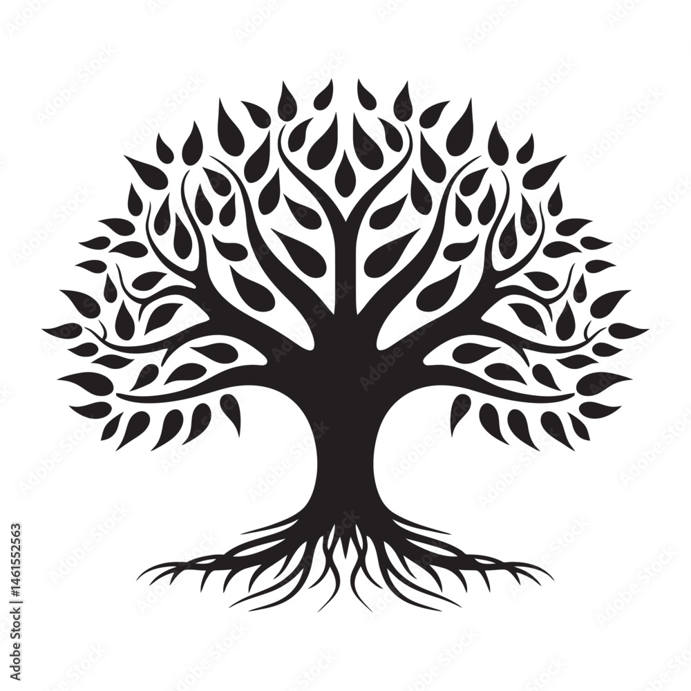 Tree with leaves and roots simple minimal black silhouette Tree with leaves and roots simple minimal black silhouette