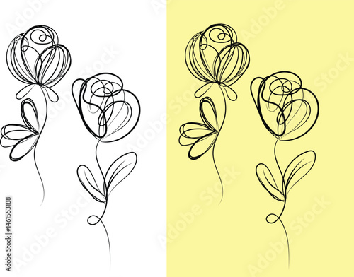 Elegant Ornamental Flower Line Art Design  