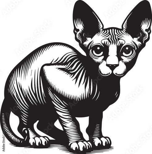 Sphynx Cat Vector Black and White Line Art Illustration
