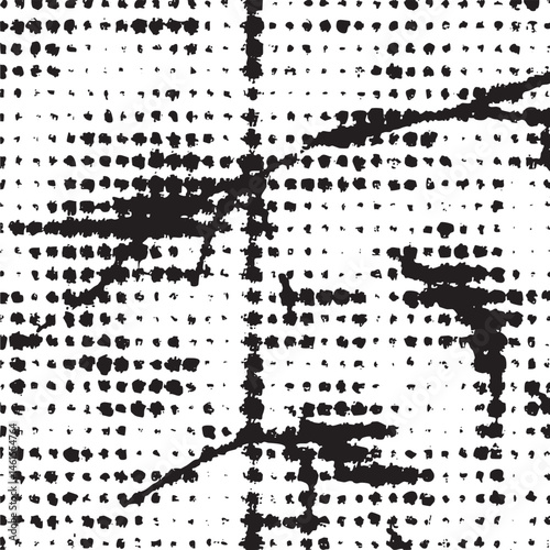 Abstract black and white featuring fragmented geometric shapes.