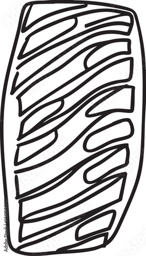 A simple black and white of a cylindrical object with repeating linear