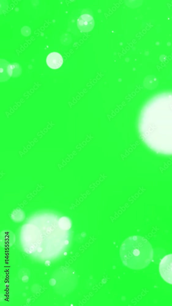 vertical blurry white light bubbles effect, lights bokeh motion graphics filter, circles particles pixels on green screen background, blur cinematic vintage noise chroma key