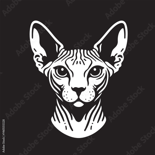 Sphynx Cat Vector Black and White Line Art Illustration
