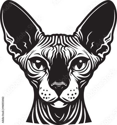 Sphynx Cat Vector Black and White Line Art Illustration
