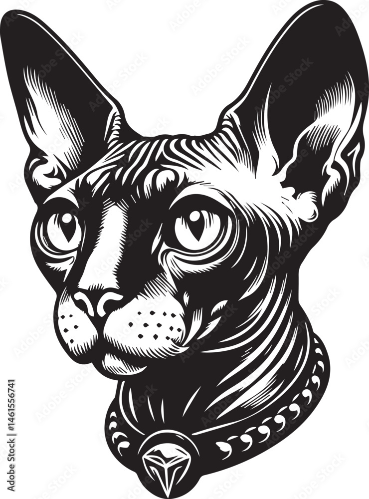 Fototapeta premium Sphynx Cat Vector Black and White Line Art Illustration