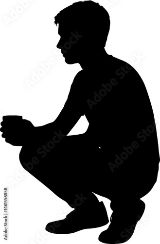 a adult boy sit on his ankle. in black and white silhouette in vector farm 