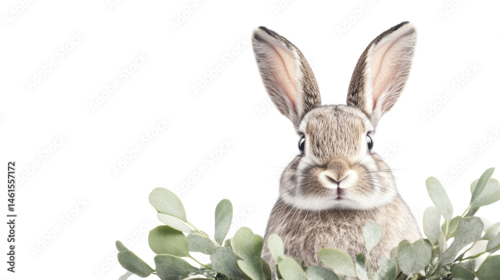 cute rabbit surrounded by a decorative wreath on white background cute rabbit surrounded by a decorative wreath on white background