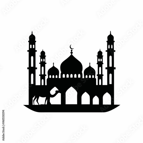 Mosque and Camels  silhouette vector illustration