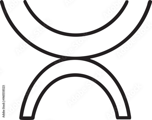 Two interlocking arcs form a symmetrical abstract shape.