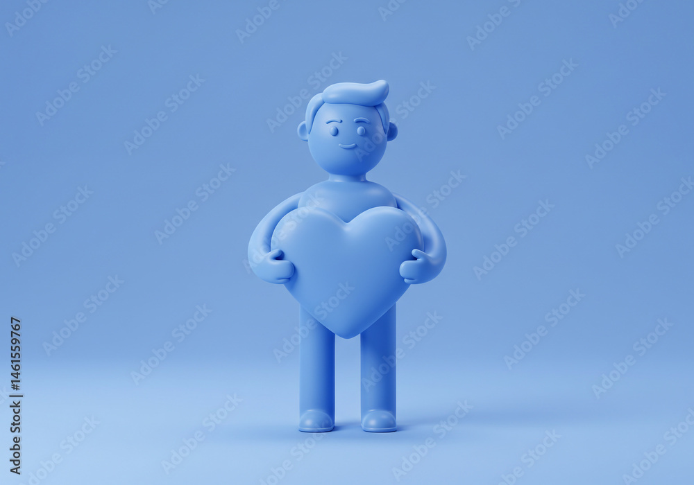 Fototapeta premium Figure Holding Heart Shape on Blue Background