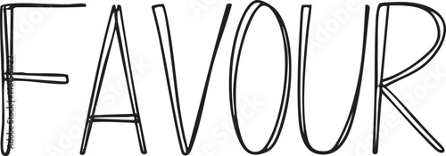 Bold handwritten word 'FAVOUR' is displayed in a simple black outline on a white background.
