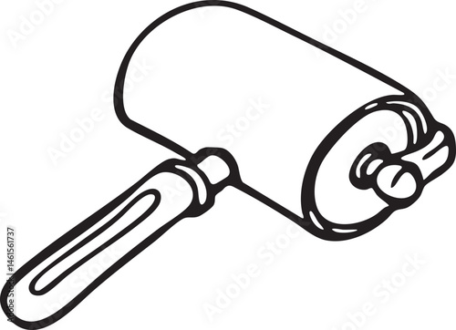 A black paintbrush rests on a white handle.