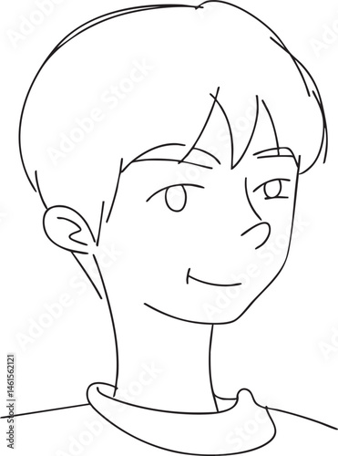 A young man's head and shoulders are depicted in a simple drawing.