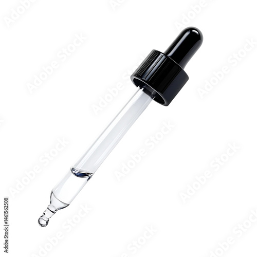 Glass dropper with a black rubber bulb for liquids isolated [Transparent Background PNG] 