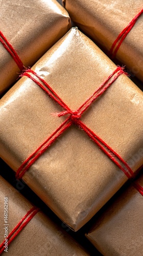Brown Paper Wrapped Gifts with Red String