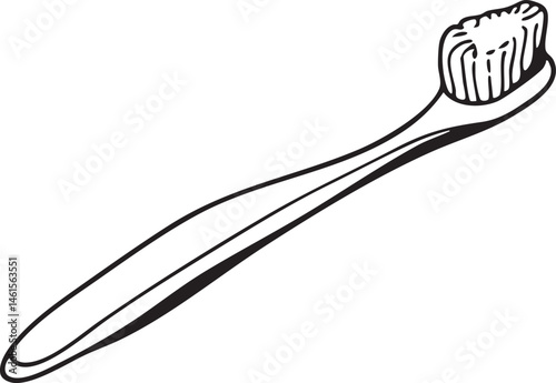 A simple toothbrush rests on a white background.