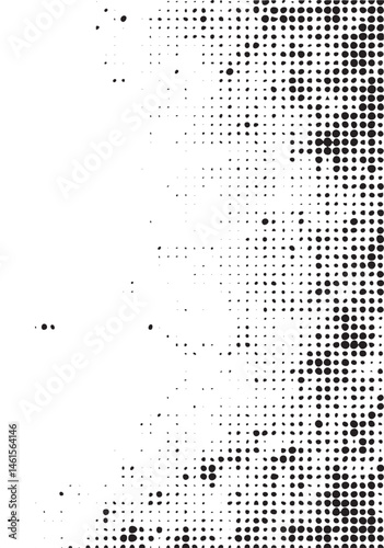 A dense arrangement of small dark dots creates a textured on a white background.