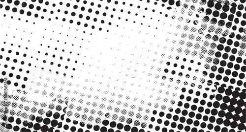 A dynamic black and white halftone transitions from dense dots to sparse ones.