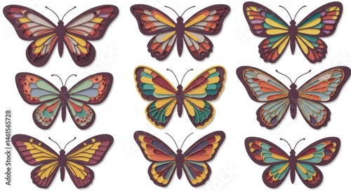 Collection of decorative layered butterfly silhouettes.