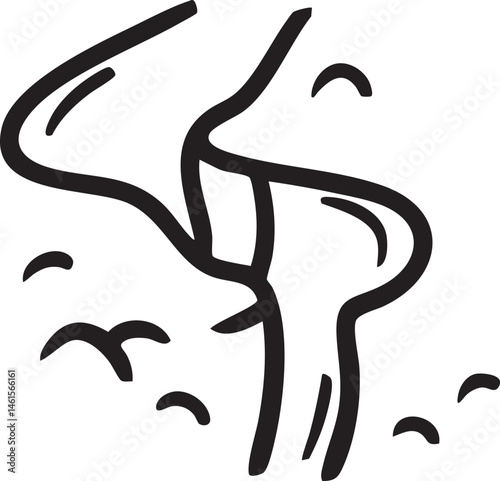 A stylized of a bending tree trunk against a white background.