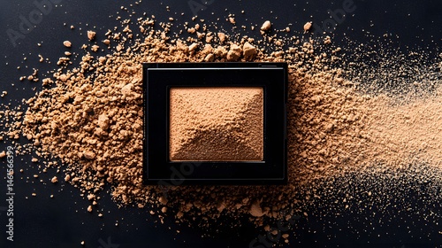 Brown Powder Makeup Compact on Dark Background with Light Streak
