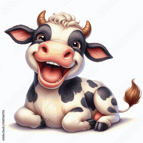 Aqueous Amusement cow laughing happily isolated watercolor vector illustration svg