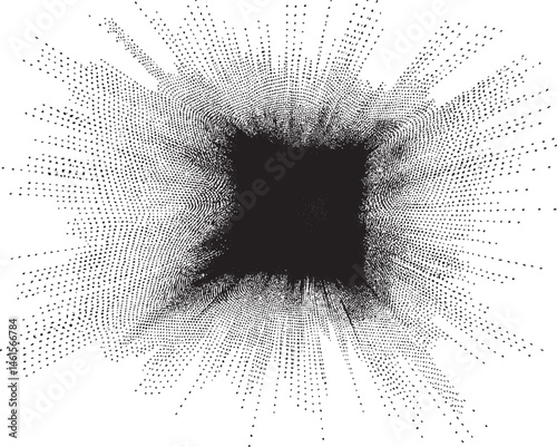 A dense field of white dots radiates outward from a central black square.