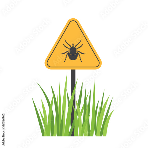 tick insect warning sign in the grass, ideal for educational materials, health awareness campaigns, lyme concept- vector illustration