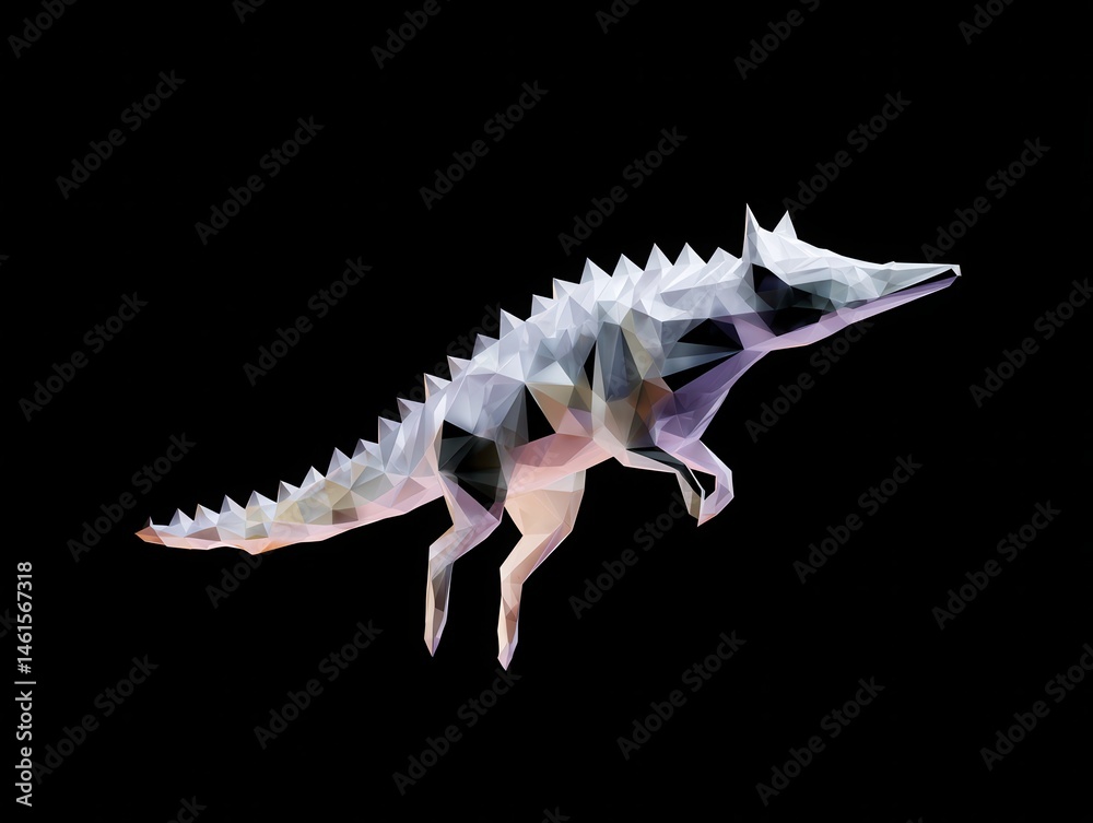 Abstract geometric crocodile design on black background