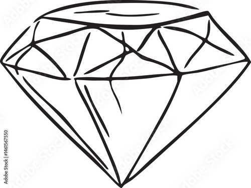 A detailed black-and-white sketch of a brilliant gemstone.