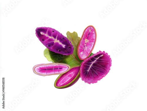 Obraz na płótnie Purple passion fruit slices on white background w salonie