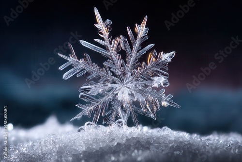 Obraz na płótnie Delicate snowflake sitting on frosty surface capturing winter beauty w salonie